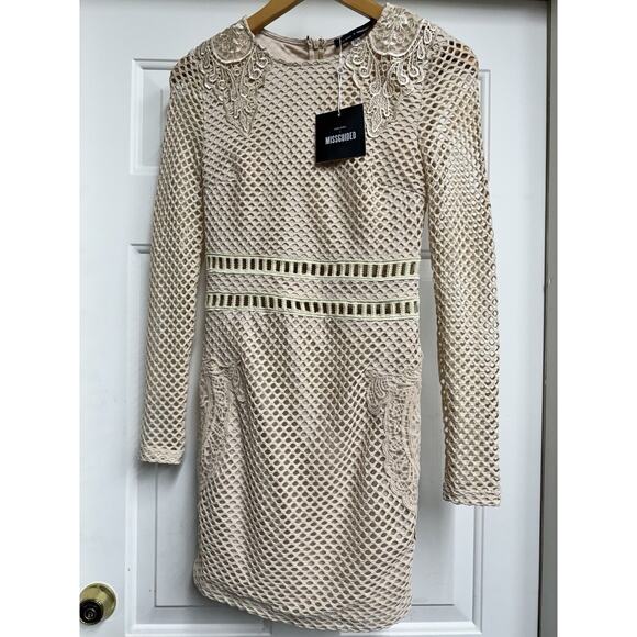 carli bybel missguided Nude Dress Size 4 body con grunge mesh net NWT SOLD OUT - Picture 3 of 7